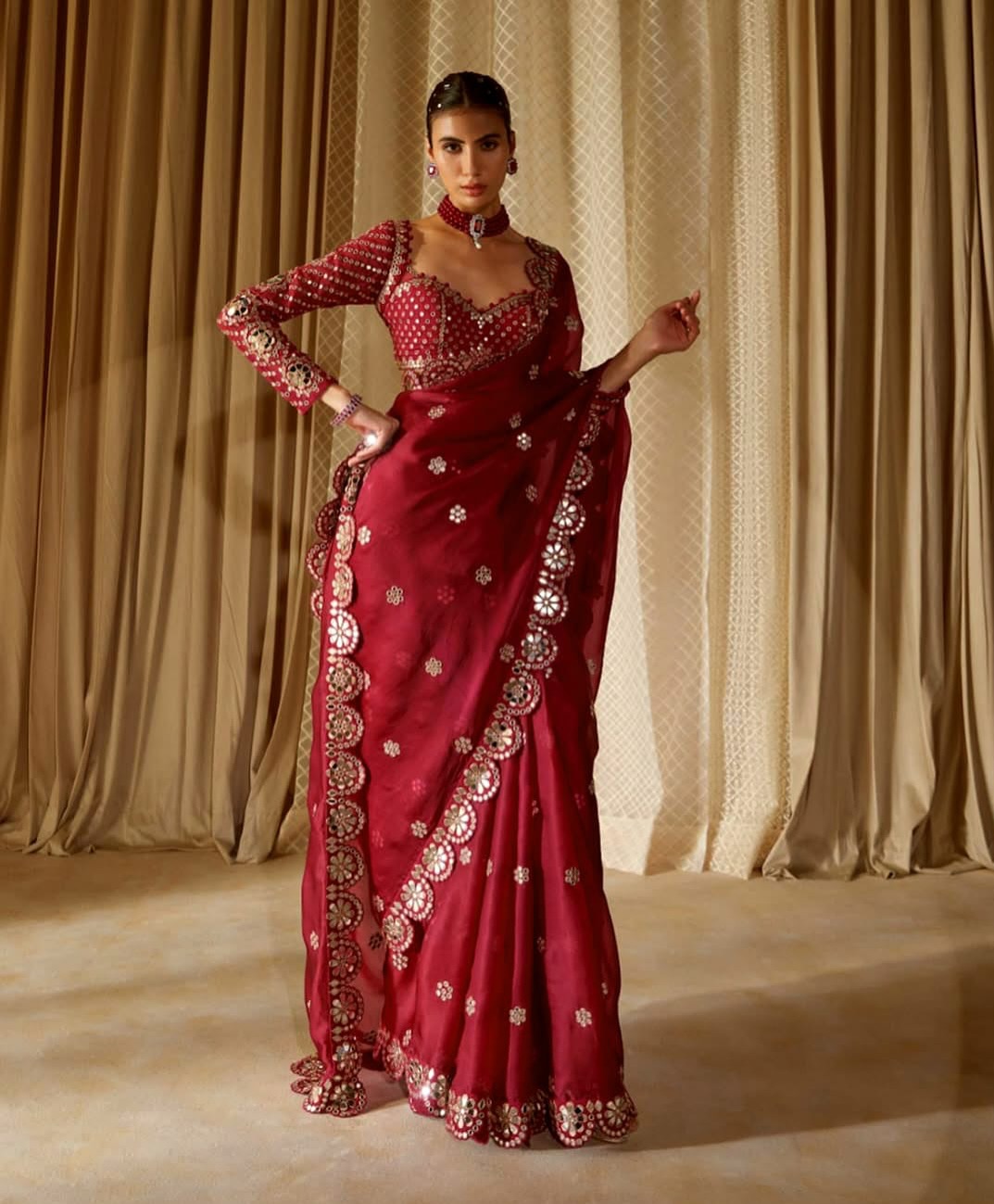 Premium Maroon Rangoli Silk Partywear Saree with Mirror Work