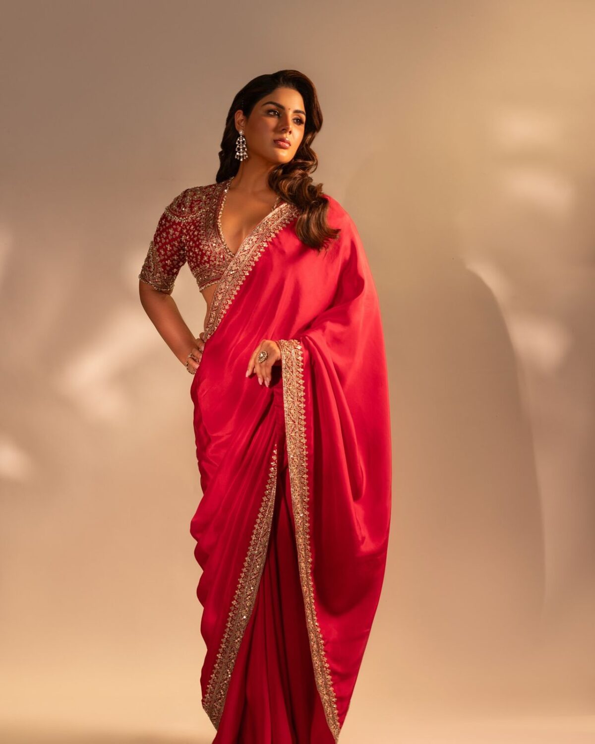Elegant Red Rangoli Silk Saree with Designer Embroidered Blouse