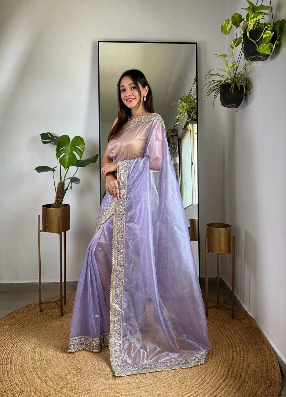 Premium Lavender Embroidered Saree with Designer Border Work