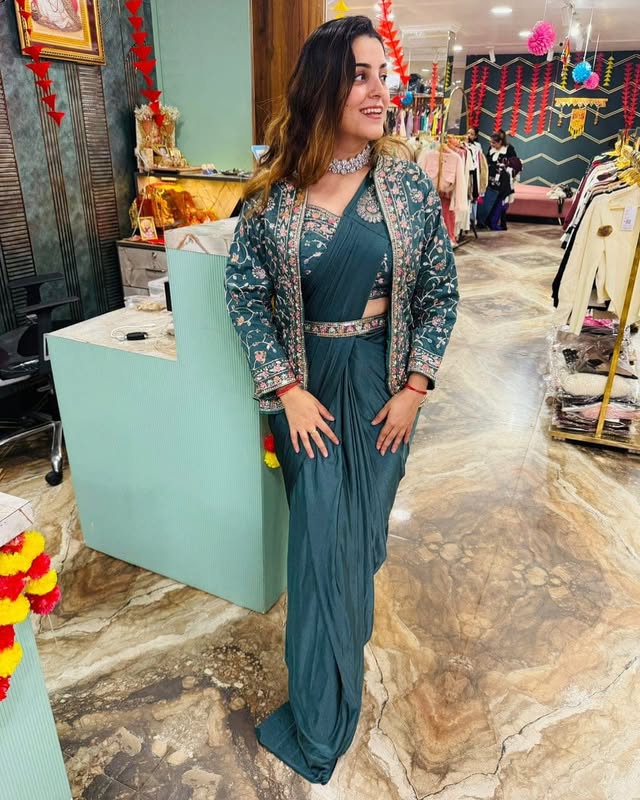 Trendy Firozi Faux Georgette Sequence and Embroidery Work Saree