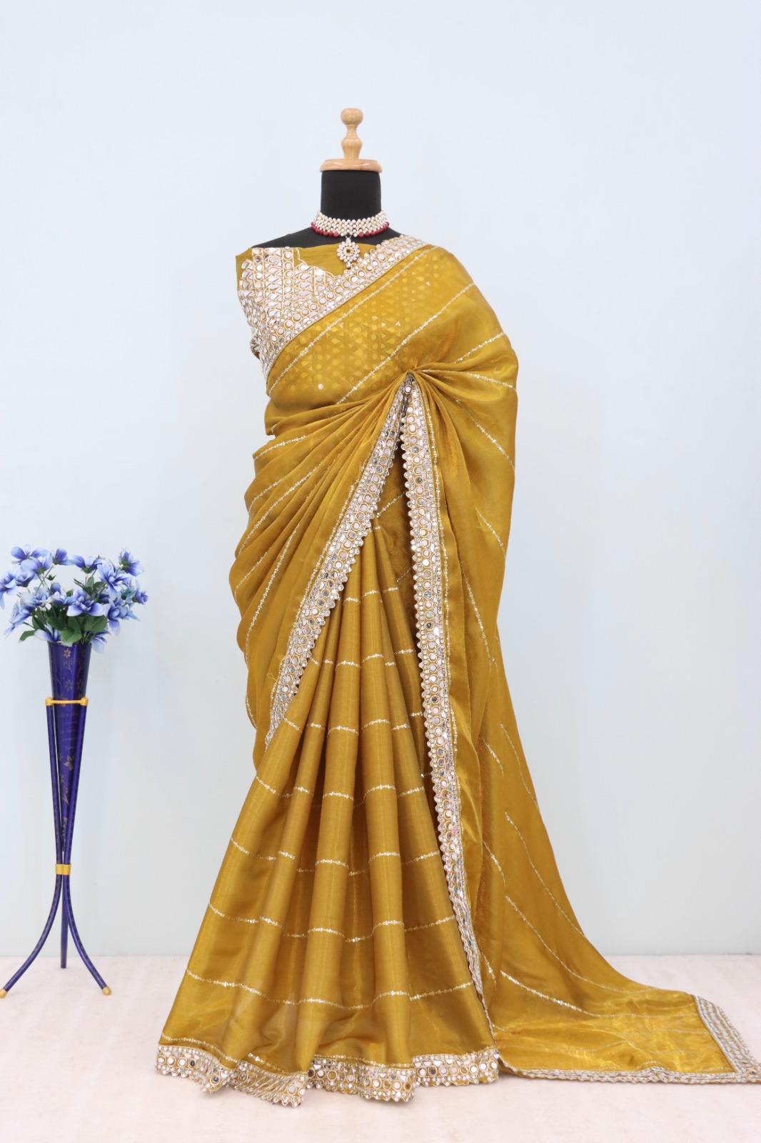 Beautiful Yellow Jimmy Choo Silk With Embroidered Mirror Work