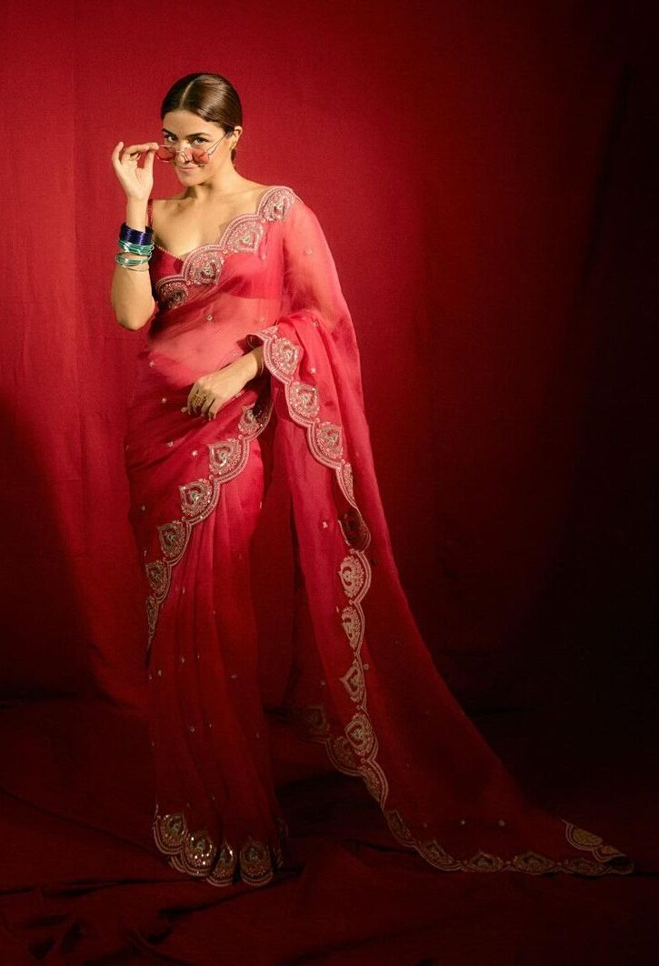 Red Rangoli Silk Partywear Saree Fancy Embroidery Sequins Work Saree